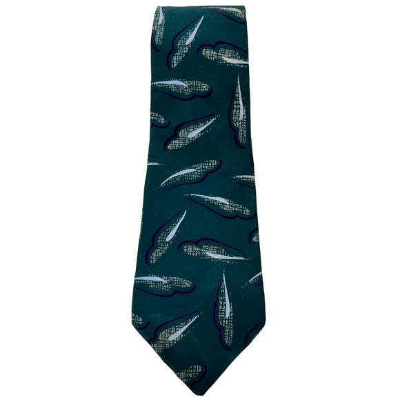 Brandini Mens Silk Tie Green Multicolor Fish Patterned - Picture 1 of 4